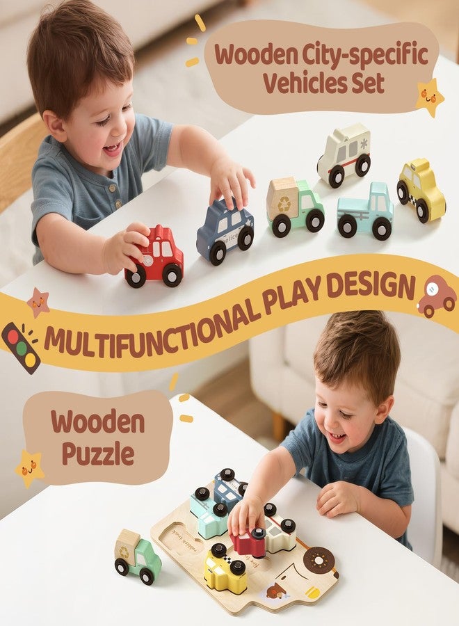 AIGIMU Wooden Toddler Puzzles,Montessori Puzzle for Toddlers 1-3,Montessori Toys for 1 2 3 Years Old Boys Girls Educational Toys with 6 Emergency and City Vehicles,Wooden Toy Cars for Toddler 1-3 - Image 2